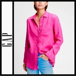 GAP Hot Pink Linen Long Sleeve Shirt NWT sz XS